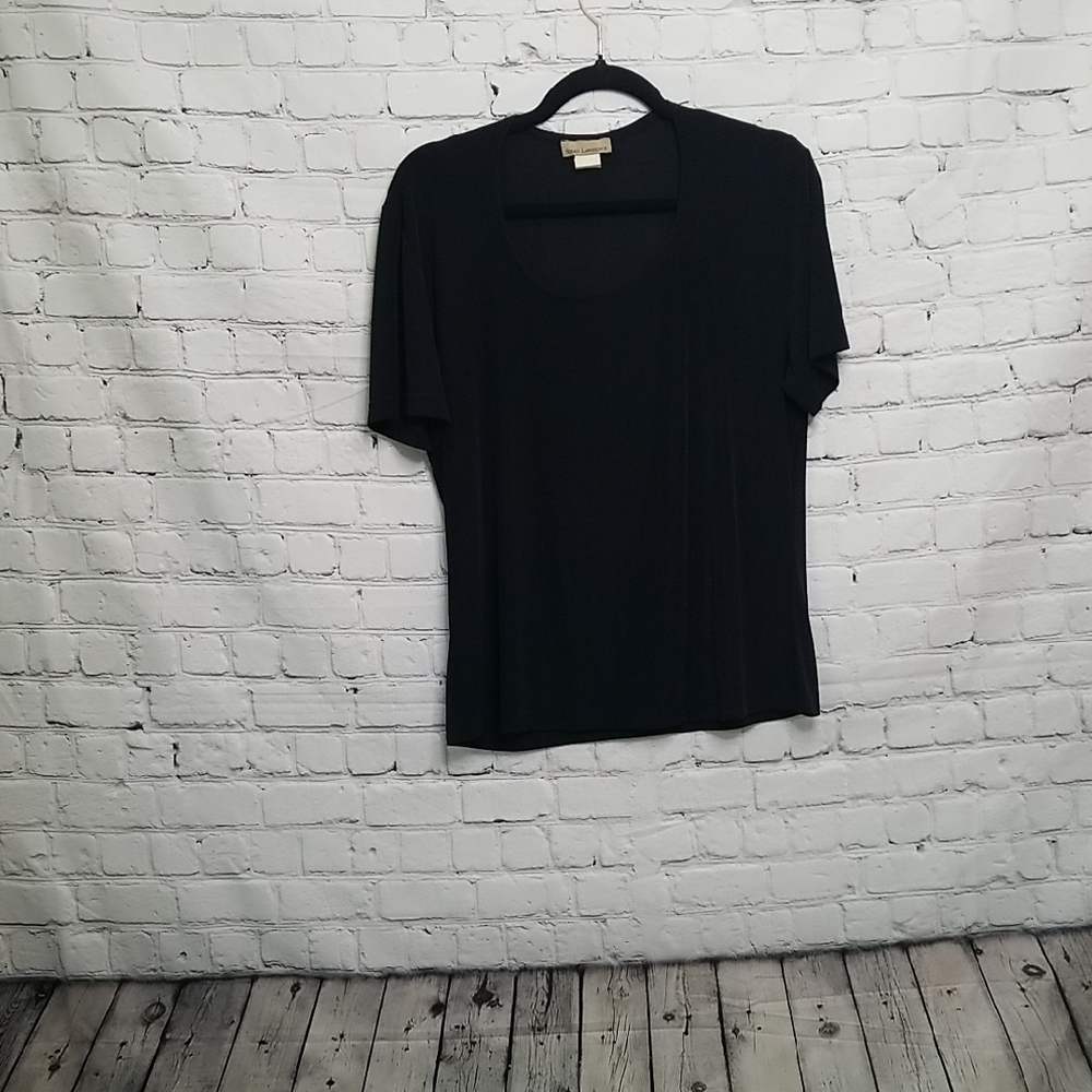 Susan Lawrence Black Nylon Scoop Neck Top Large